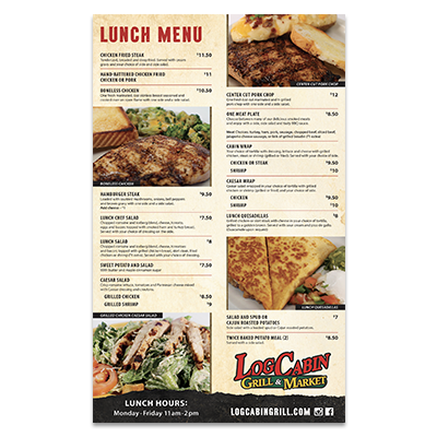 Menu Log Cabin Grill Market